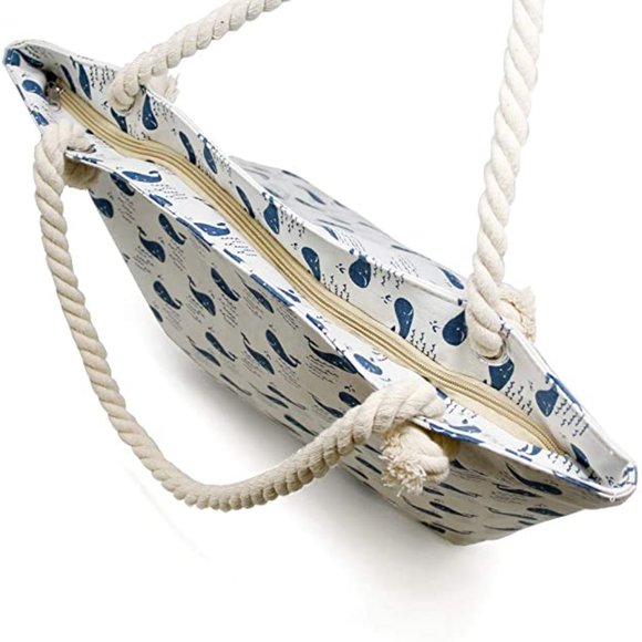 Navy Whale Canvas Tote Beach Bag - Picture 5 of 7
